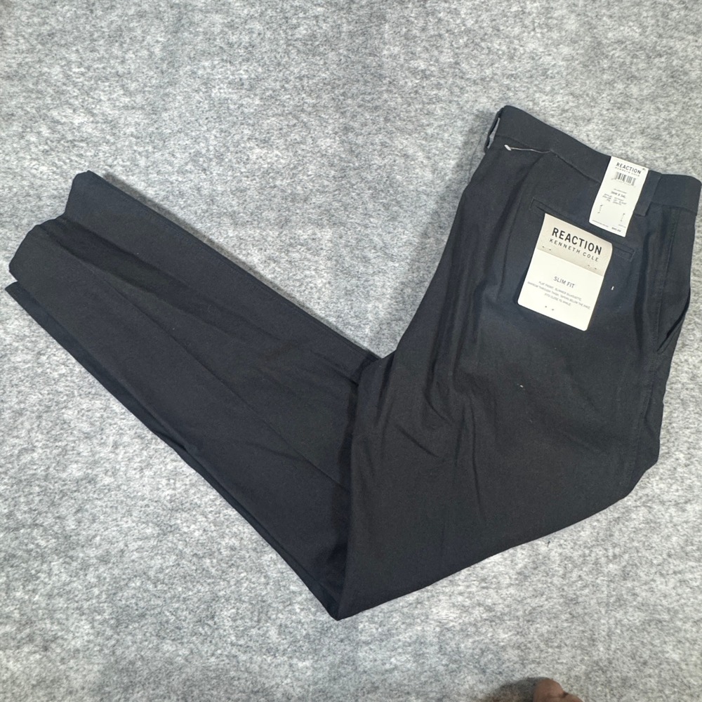 Kenneth Cole Reaction Mens Slim Fit Flex Waistband Cotton Linen Black 36x34